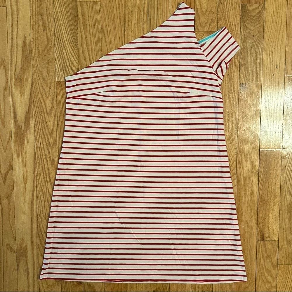 Maeve Anthropologie One Cold Shoulder Cotton Dress Red White Stripe Sz XL